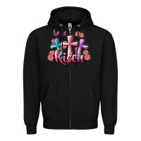 Black He Is Risen Cross Zipper Hoodie - RanaPortraitStore