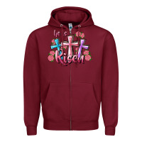Burgundy He Is Risen Cross Zipper Hoodie - RanaPortraitStore
