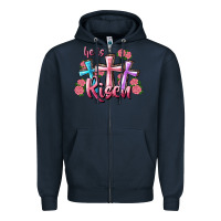 Navy He Is Risen Cross Zipper Hoodie - RanaPortraitStore