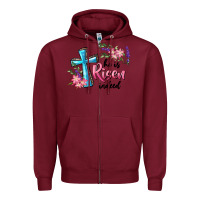 Burgundy He Is Risen Indeed Cross And Flowers Zipper Hoodie - RanaPortraitStore