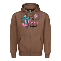 Chestnut He Is Risen Indeed Cross And Flowers Zipper Hoodie - RanaPortraitStore