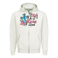 Oatmeal Heather He Is Risen Indeed Cross And Flowers Zipper Hoodie - RanaPortraitStore