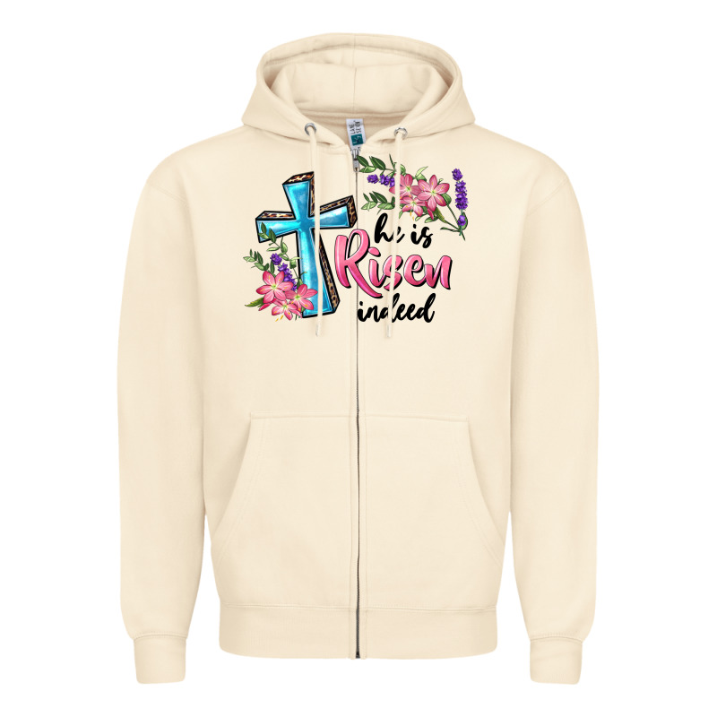 He Is Risen Indeed Cross And Flowers Zipper Hoodie by RanaPortraitStore | Teevron