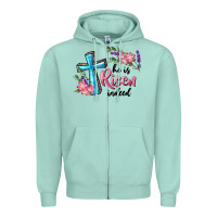 Seafoam He Is Risen Indeed Cross And Flowers Zipper Hoodie - RanaPortraitStore