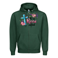 Sports Green He Is Risen Indeed Cross And Flowers Zipper Hoodie - RanaPortraitStore