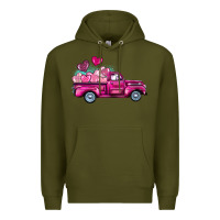 Army Green valentine's day pink truck Premium Hoodie - BarkalooDesign