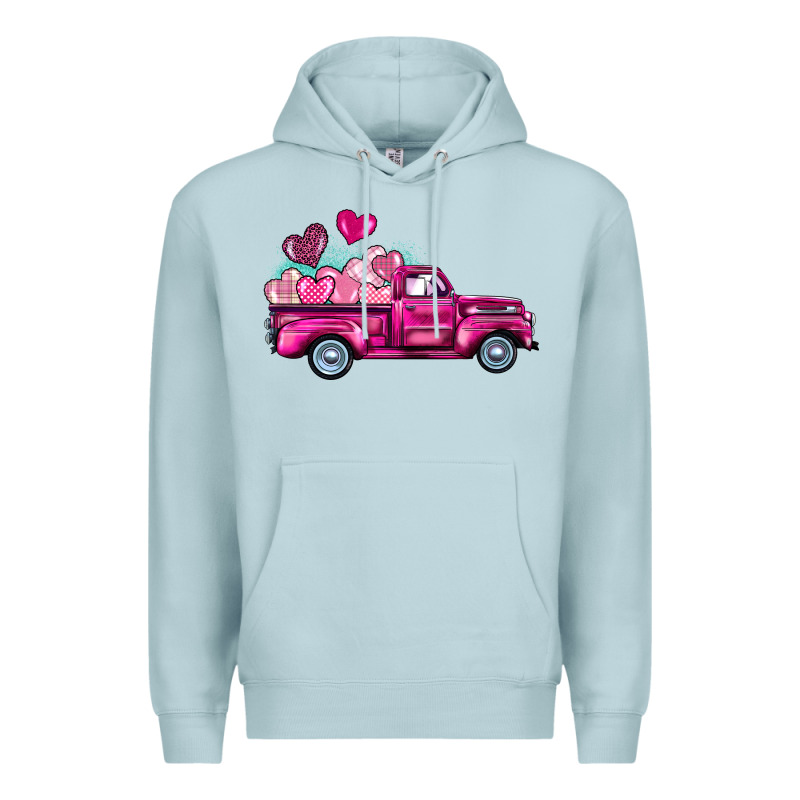 Valentine's Day Pink Truck Premium Hoodie by BarkalooDesign | Teevron