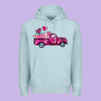 Valentine's Day Pink Truck Premium Hoodie Designed By Barkaloodesign