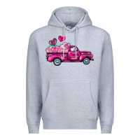 Heather Grey valentine's day pink truck Premium Hoodie - BarkalooDesign