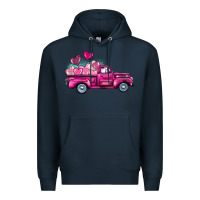 Navy valentine's day pink truck Premium Hoodie - BarkalooDesign