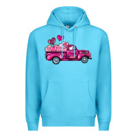 Ocean Blue valentine's day pink truck Premium Hoodie - BarkalooDesign