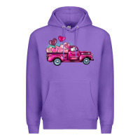 Purple valentine's day pink truck Premium Hoodie - BarkalooDesign