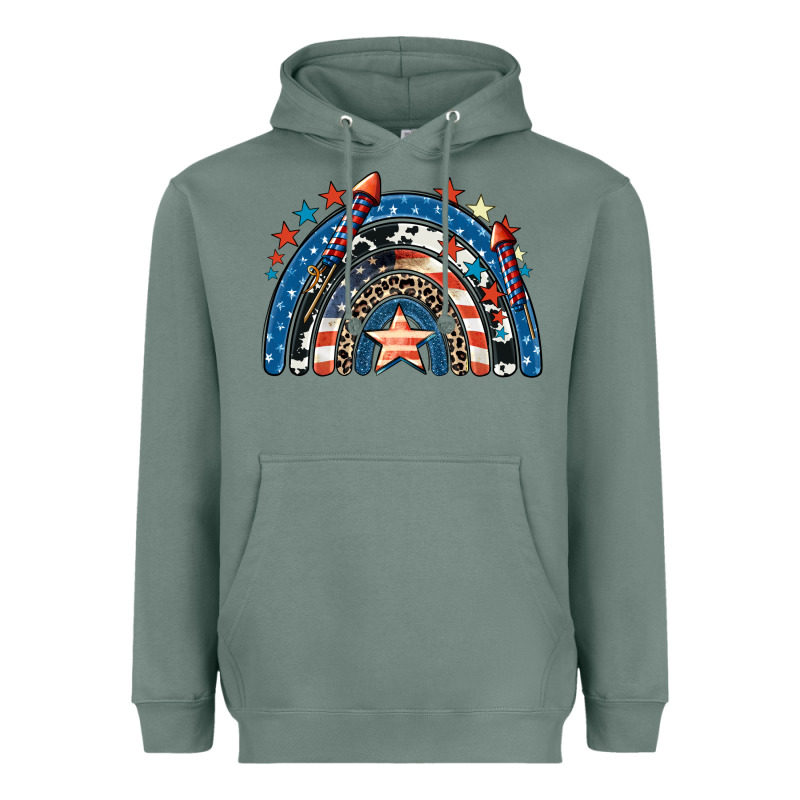 American Rainbow 4th Of July Heavyweight Hoodie by CowGirlArtShop | Teevron
