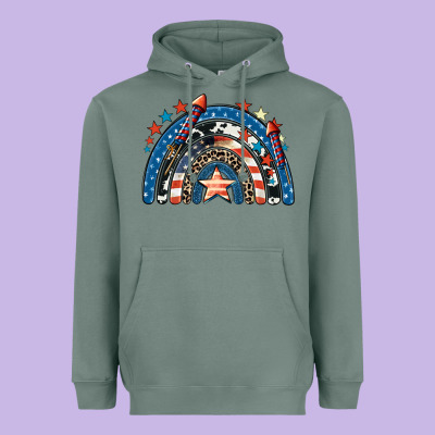 American Rainbow 4th Of July Heavyweight Hoodie Designed By Cowgirlartshop