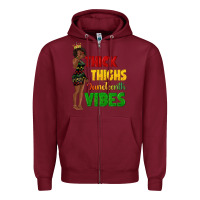 Burgundy thick thighs juneteenth vibes with afro black woma Zipper Hoodie - texasbilliewilder