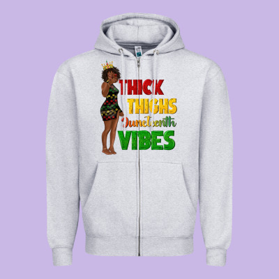 Zipper Hoodie thick thighs juneteenth vibes with afro black woma