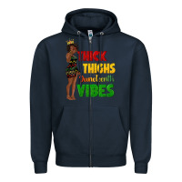 Navy thick thighs juneteenth vibes with afro black woma Zipper Hoodie - texasbilliewilder