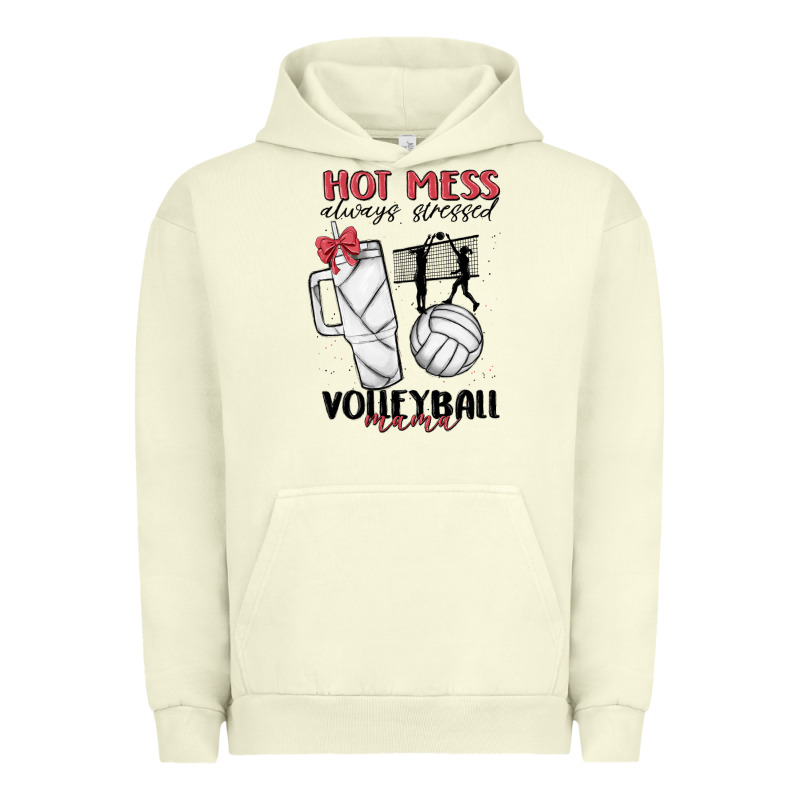 Hot Mess Always Stressed Volleyball Mama Urban Hoodie by MaliasSmallBusiness | Teevron