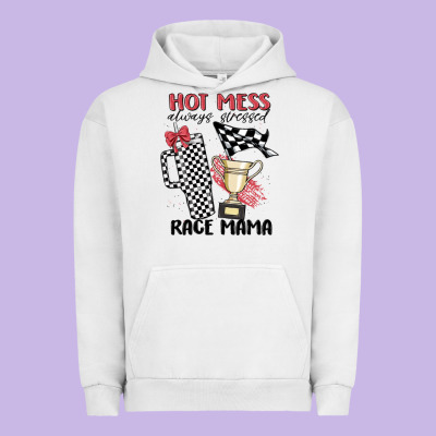 Hot Mess Always Stressed Race Mama Urban Hoodie Designed By Maliassmallbusiness