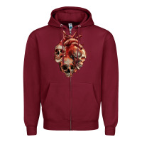Burgundy Heart Skulls Zipper Hoodie - RanaPortraitStore