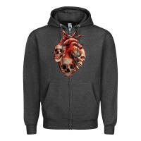 Charcoal Heather Heart Skulls Zipper Hoodie - RanaPortraitStore
