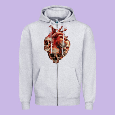Zipper Hoodie Heart Skulls