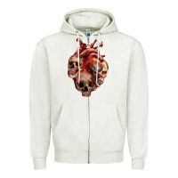 Oatmeal Heather Heart Skulls Zipper Hoodie - RanaPortraitStore