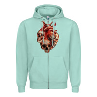 Seafoam Heart Skulls Zipper Hoodie - RanaPortraitStore