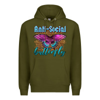 Army Green Western Anti-Social Butterfly Premium Hoodie - LillyAllenDesigns