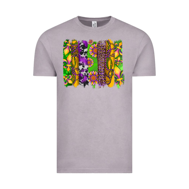 Mardi Gras Sunflower Fleur De Lis Leopard Cowhide Brushstrokes Vintage Tee by Artiststas | Teevron