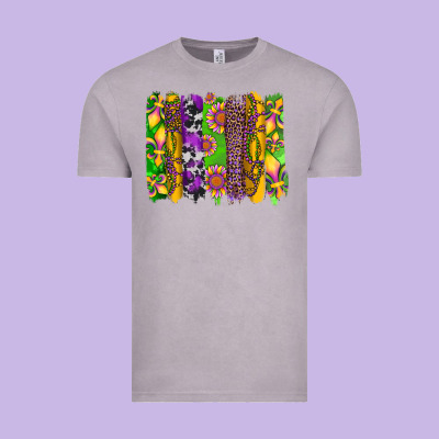 Mardi Gras Sunflower Fleur De Lis Leopard Cowhide Brushstrokes Vintage Tee Designed By Artiststas