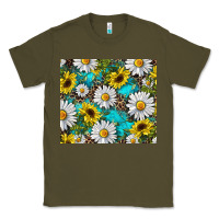 Army Green Daisy and sunflower Classic Tee - RanaPortraitStore