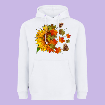 Sunflower And Autumn Leaves Heavyweight Hoodie Designed By Hra Design Shop