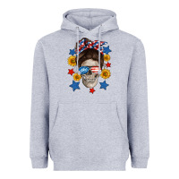 Heather Grey American mom skull Heavyweight Hoodie - Neo Western