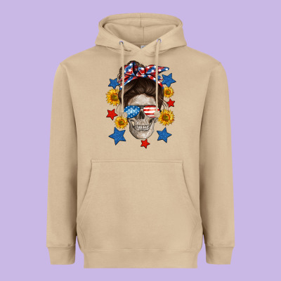 American Mom Skull Heavyweight Hoodie Designed By Neo Western