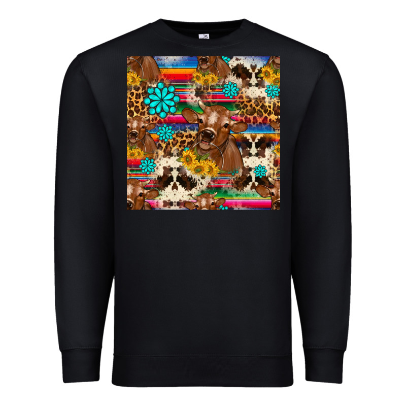 Western Sunflower Bucket Cow Seamless Pattern Premium Sweatshirt by HRA Design Shop | Teevron
