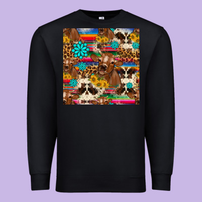 Western Sunflower Bucket Cow Seamless Pattern Premium Sweatshirt Designed By Hra Design Shop