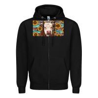 Black Heifer With Sunflower And Serape Zipper Hoodie - RanaPortraitStore