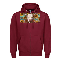 Burgundy Heifer With Sunflower And Serape Zipper Hoodie - RanaPortraitStore