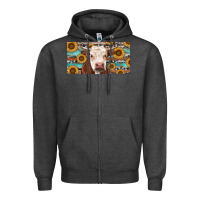 Charcoal Heather Heifer With Sunflower And Serape Zipper Hoodie - RanaPortraitStore