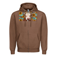 Chestnut Heifer With Sunflower And Serape Zipper Hoodie - RanaPortraitStore