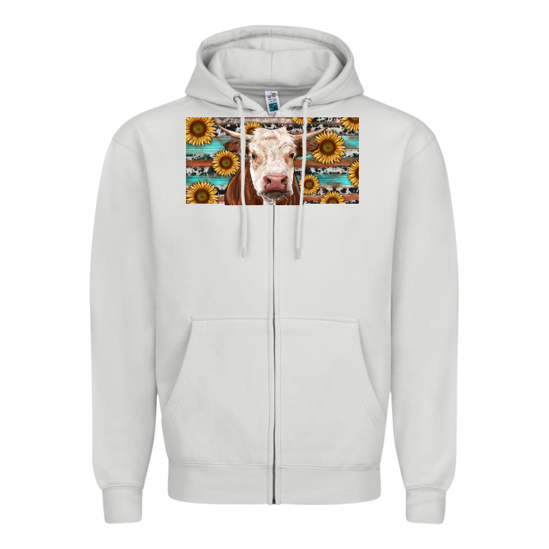 Heifer With Sunflower And Serape Zipper Hoodie by RanaPortraitStore | Teevron