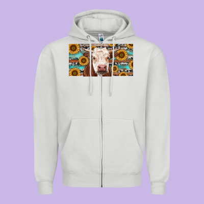 Zipper Hoodie Heifer With Sunflower And Serape