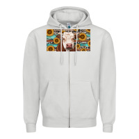 Dove Grey Heifer With Sunflower And Serape Zipper Hoodie - RanaPortraitStore