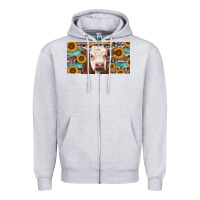 Heather Grey Heifer With Sunflower And Serape Zipper Hoodie - RanaPortraitStore