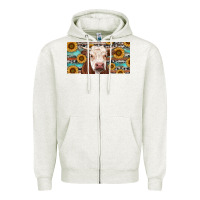 Oatmeal Heather Heifer With Sunflower And Serape Zipper Hoodie - RanaPortraitStore
