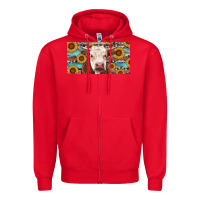 Red Heifer With Sunflower And Serape Zipper Hoodie - RanaPortraitStore