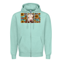 Seafoam Heifer With Sunflower And Serape Zipper Hoodie - RanaPortraitStore