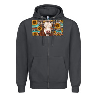 Smoke Heifer With Sunflower And Serape Zipper Hoodie - RanaPortraitStore