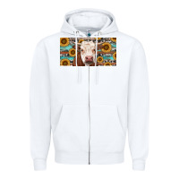 White Heifer With Sunflower And Serape Zipper Hoodie - RanaPortraitStore